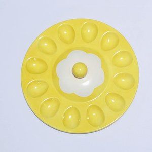Vintage Hallmark Deviled Egg Yellow Ceramic Platter/Tray ~ Holds a Dozen Eggs